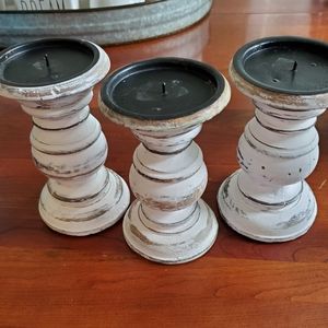 Farmhouse Shabby Cottage Wooden Candle Holders Distressed White